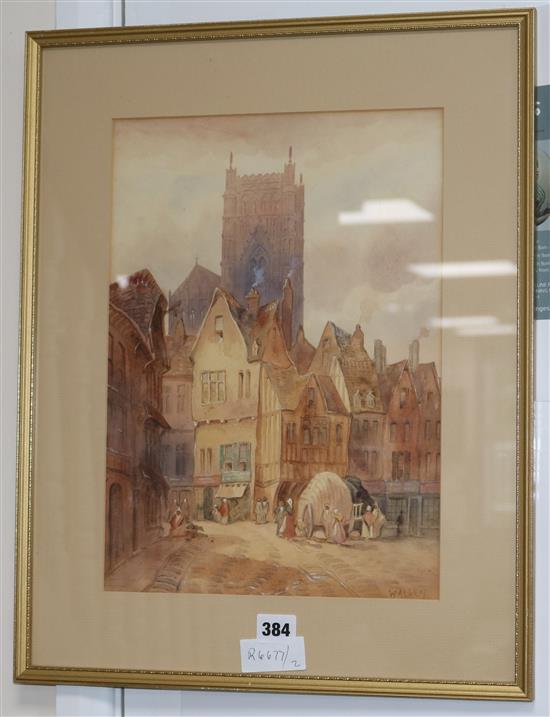 W. Allen, watercolour, Continental street scene, signed, 37 x 27cm